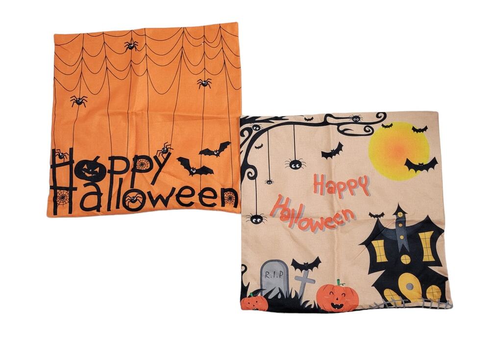 Happy Halloween Burlap Canvas Pillow Covers Set